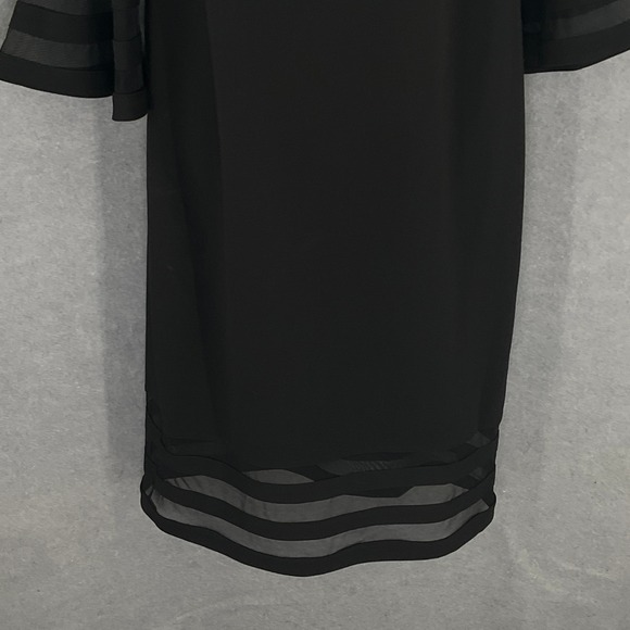 Calvin Klein Sheath Dress Sz 14W Black Mesh Trim Bell Sleeve Cocktail Party - Picture 5 of 15